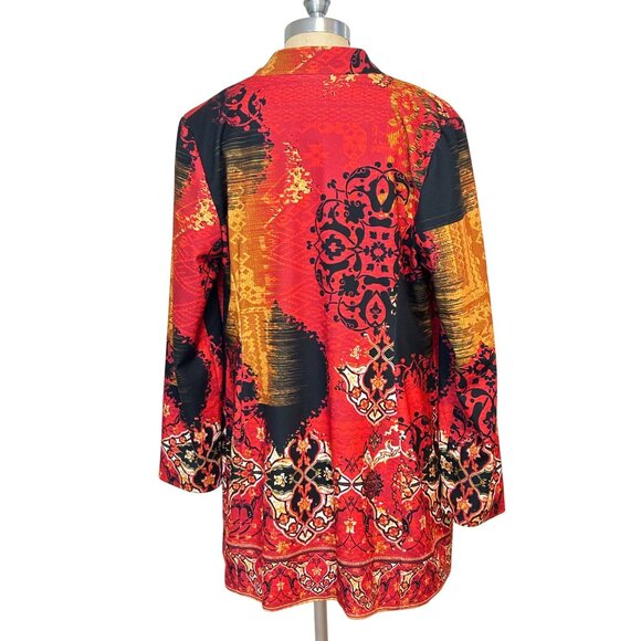 Chicos Blazer Womens Red Multi Printed Statement Jacket Size 2 US Large - Picture 3 of 5